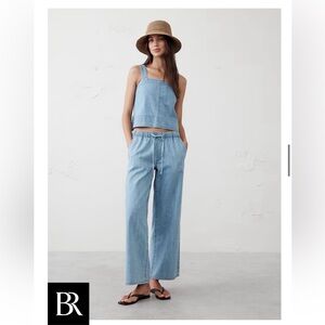 Banana Republic Light Blue Wide-Leg Drawstring Pants & Matching Top!